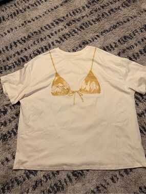 Cream Short-Sleeve Tee with Yellow Bikini Graphic